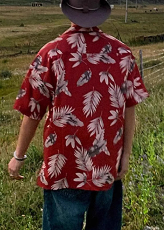 Loose Red Peter Pan Collar Button Print Cotton Men Shirt Summer