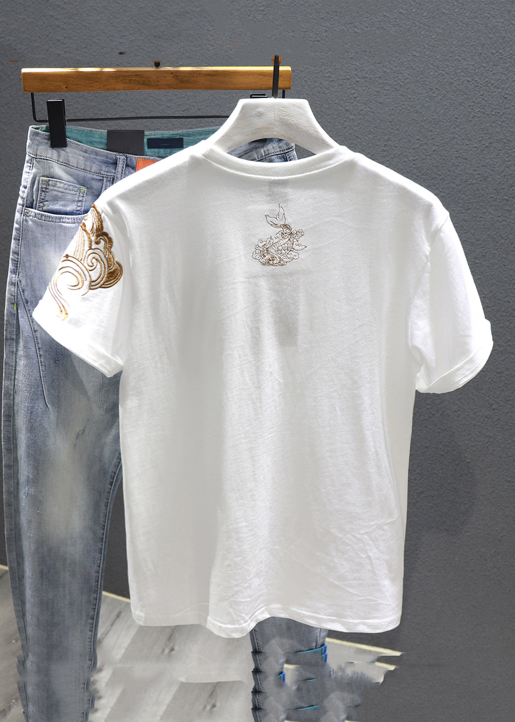 New Black O-Neck Print Cotton Men T Shirt Short Sleeve