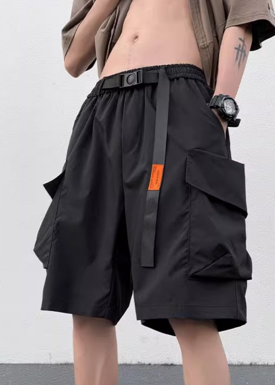 Omar - Pockets Elastic Waist Cotton Mens Shorts