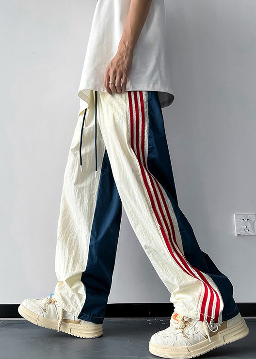 Yuri - Striped Drawstring Cotton Men Pants Summer