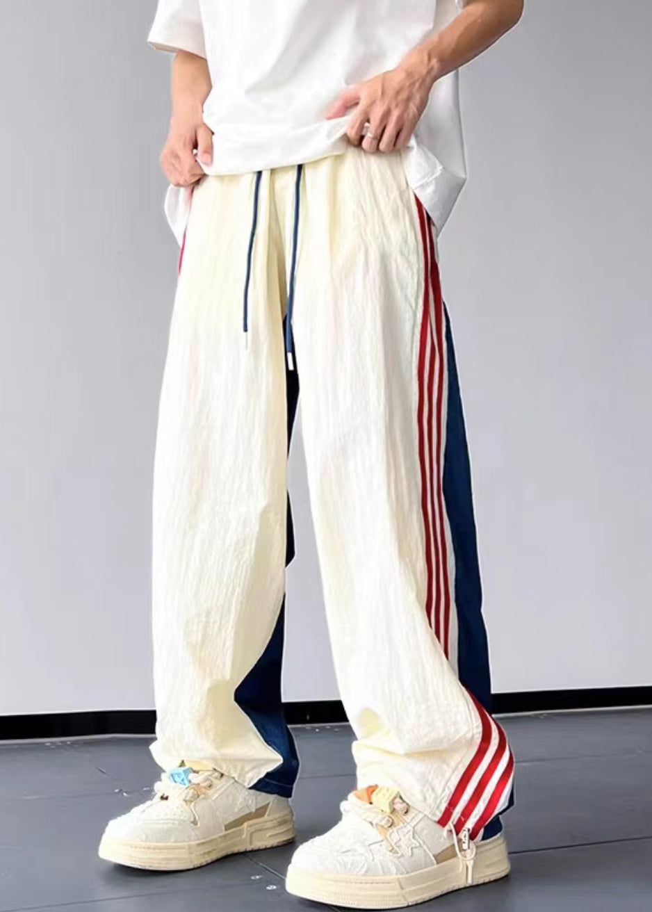 Yuri - Striped Drawstring Cotton Men Pants Summer