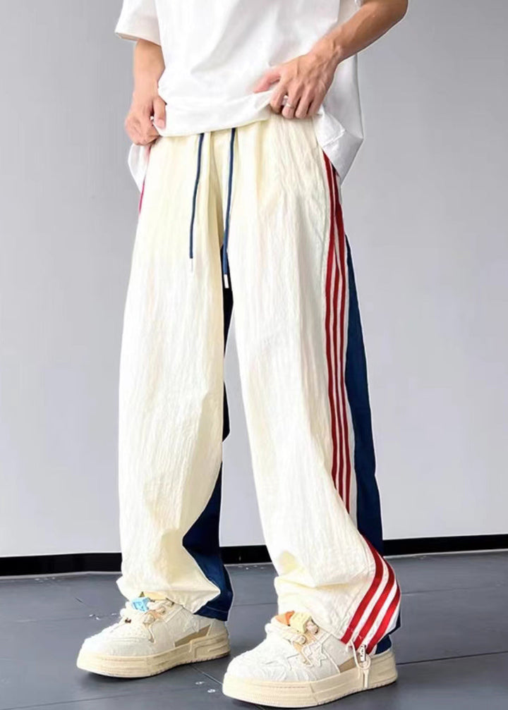 Yuri - Striped Drawstring Cotton Men Pants Summer