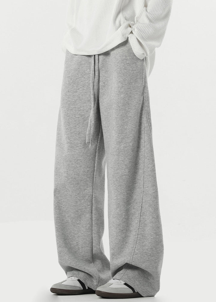 New Grey Lace Up Pockets Fleece Mens Pants Spring