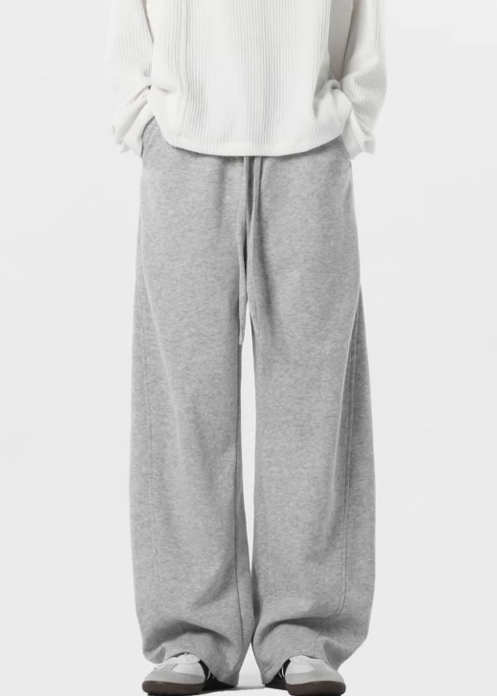 New Grey Lace Up Pockets Fleece Mens Pants Spring