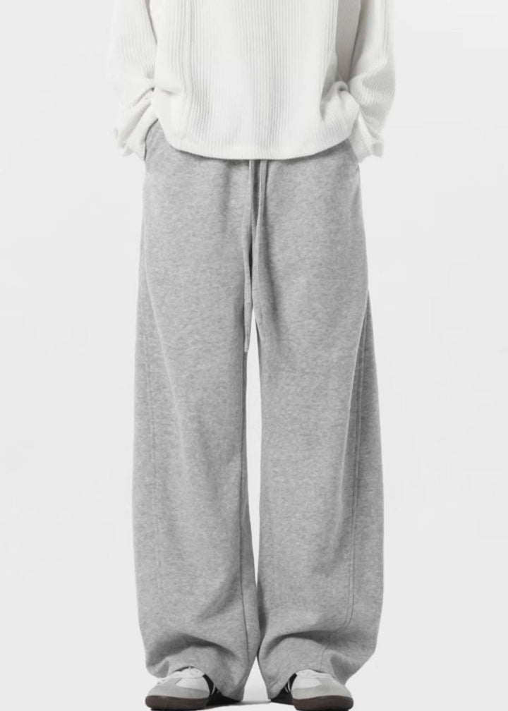 New Grey Lace Up Pockets Fleece Mens Pants Spring