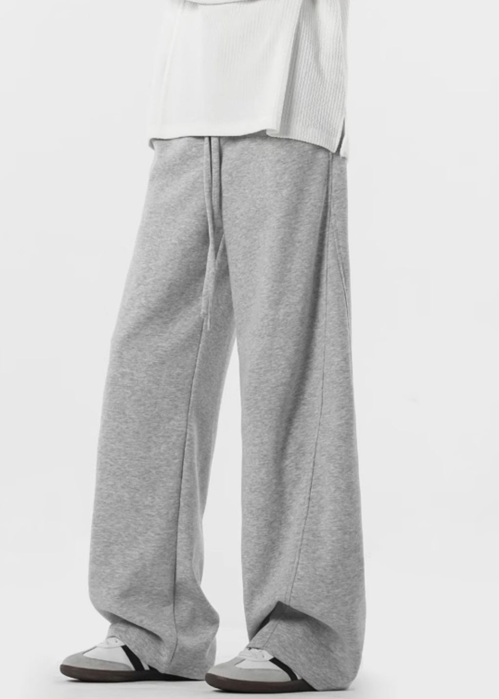 New Grey Lace Up Pockets Fleece Mens Pants Spring