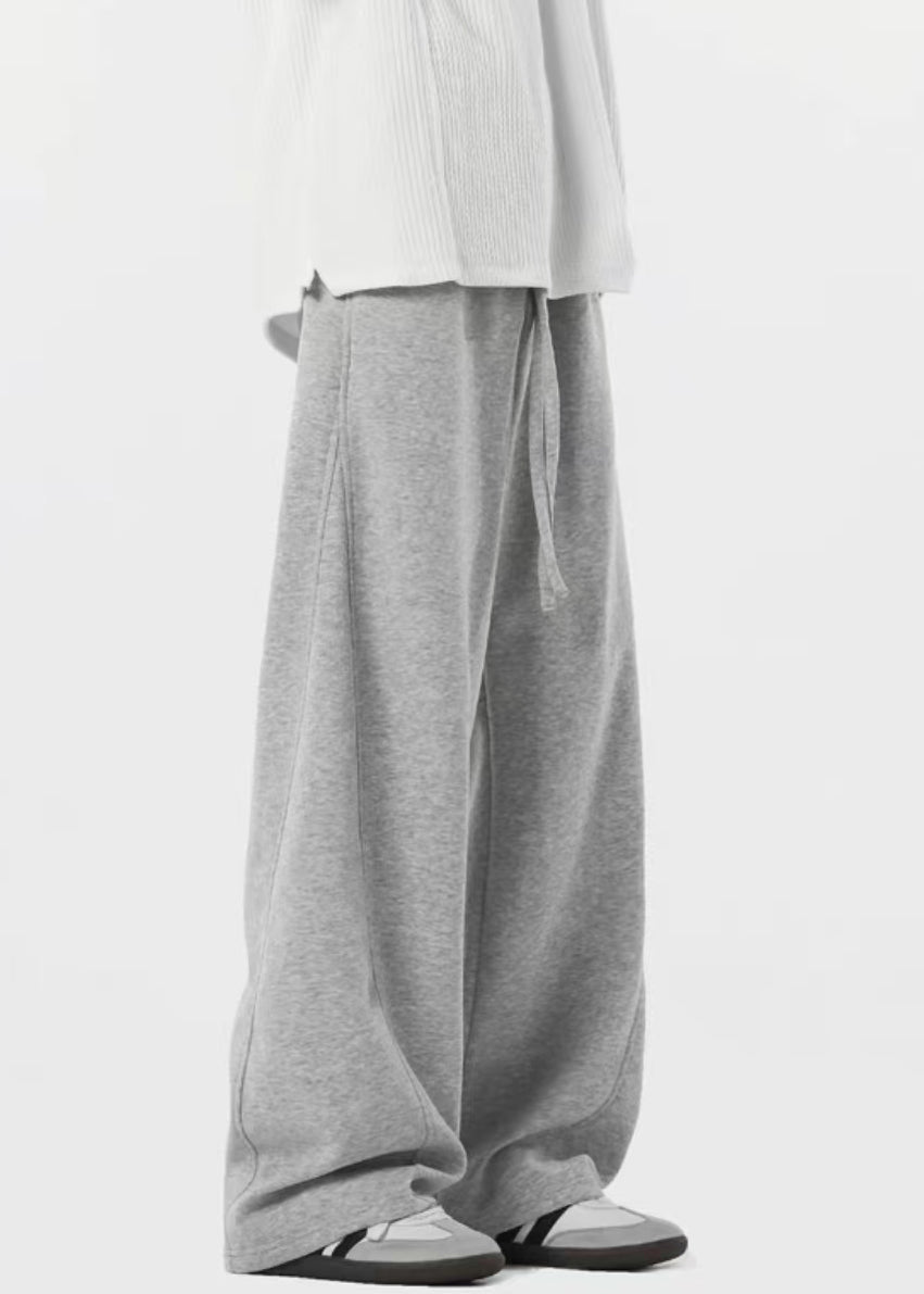 New Grey Lace Up Pockets Fleece Mens Pants Spring