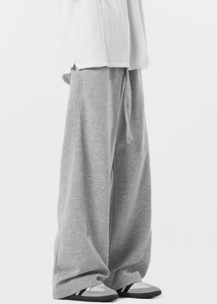 New Grey Lace Up Pockets Fleece Mens Pants Spring