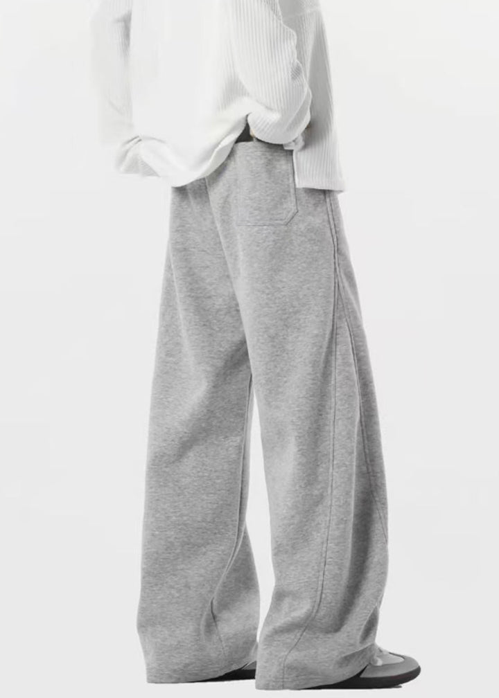 New Grey Lace Up Pockets Fleece Mens Pants Spring