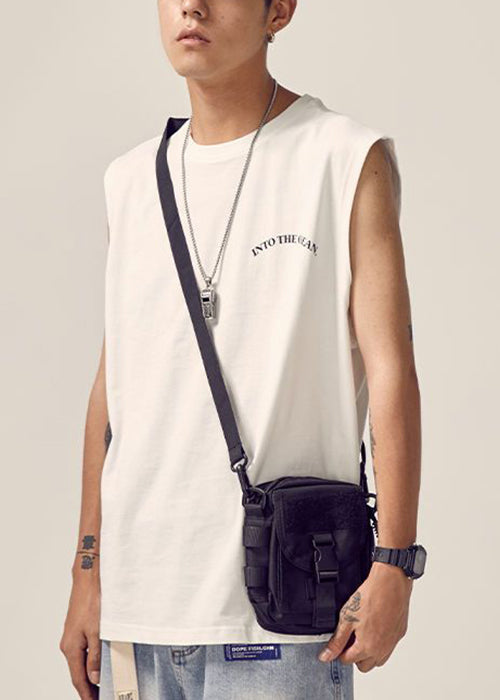 New White O Neck Print Cotton Men Tank Sleeveless
