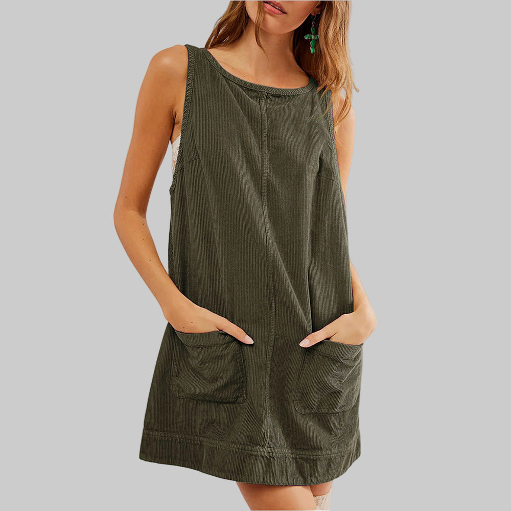 SADA™ - Chic Overall Round Neck A Line Mini Dress