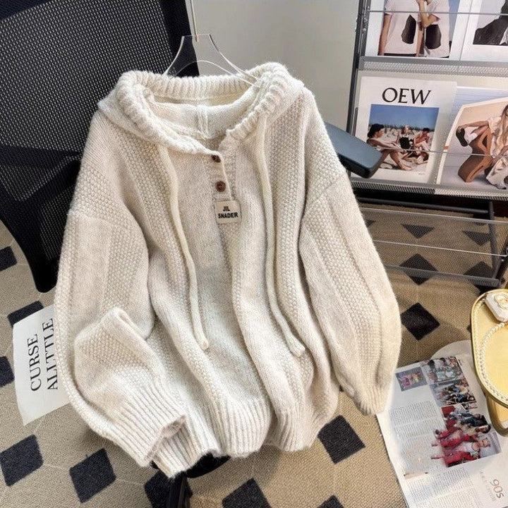 AVIA™ - Cozy Oversized Hooded Drawstring Long Sleeve Sweater