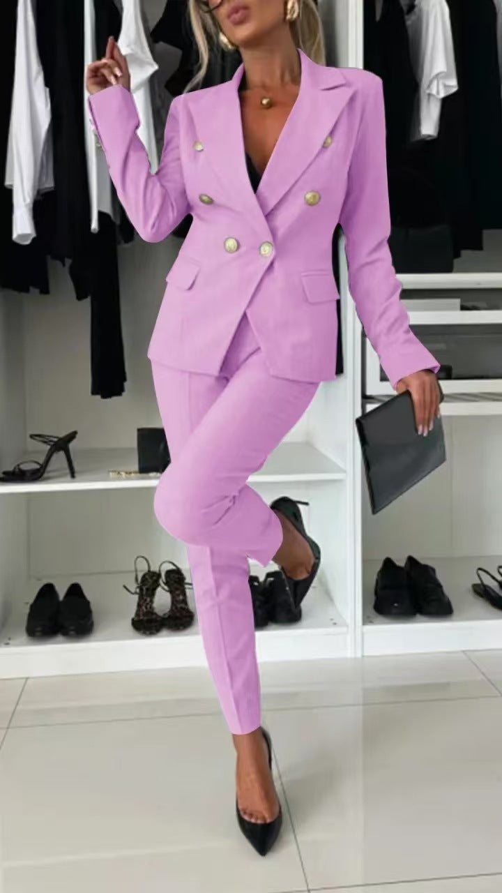 PENNIE™ - Classy Collar Blazer and Flared Pants Set