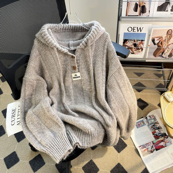 AVIA™ - Cozy Oversized Hooded Drawstring Long Sleeve Sweater
