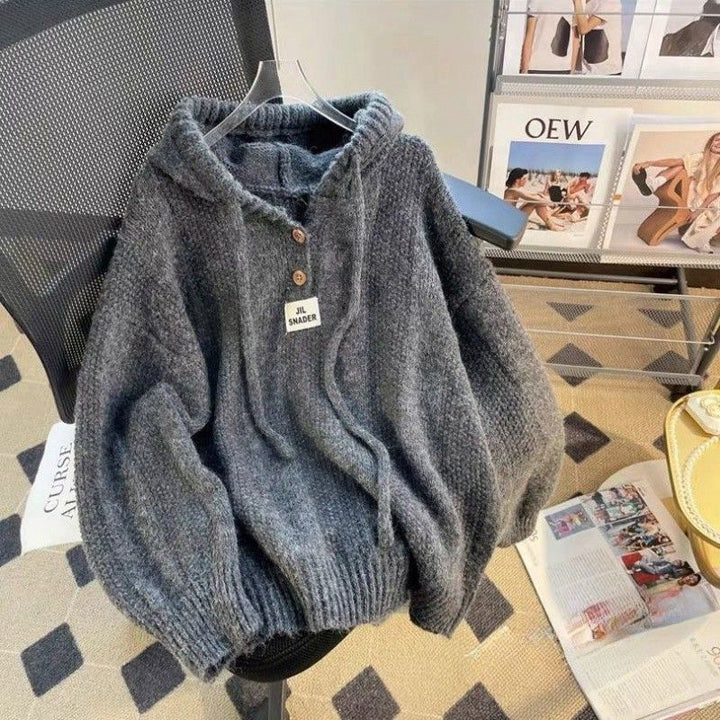 AVIA™ - Cozy Oversized Hooded Drawstring Long Sleeve Sweater
