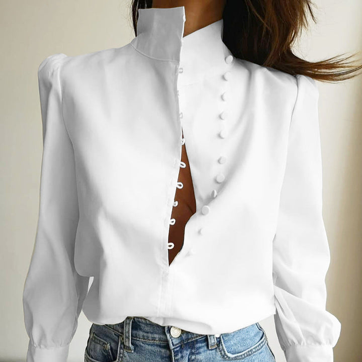 FADI™ | Classy Button Front Long Sleeve Blouse