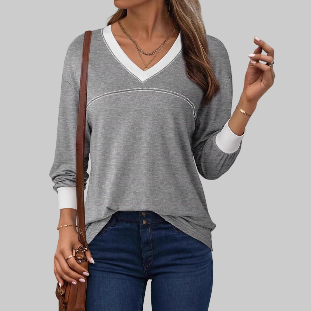 ANESHA™ - Casual Long Sleeve V-Neck Top