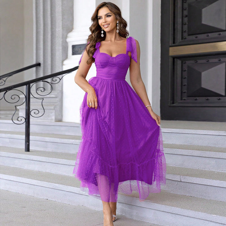 HALI™ - Vintage Ruffle Hem Tie Shoulder Formal Dress