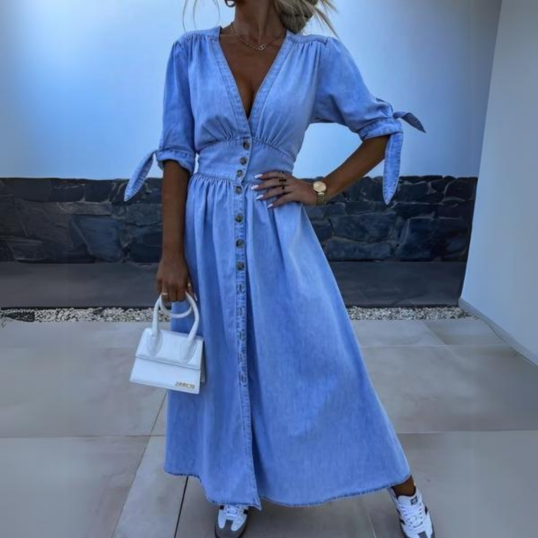Echo™ - Denim V-Neck Split Maxi Dress