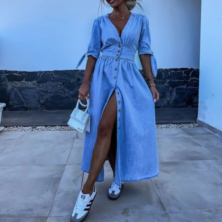 Echo™ - Denim V-Neck Split Maxi Dress