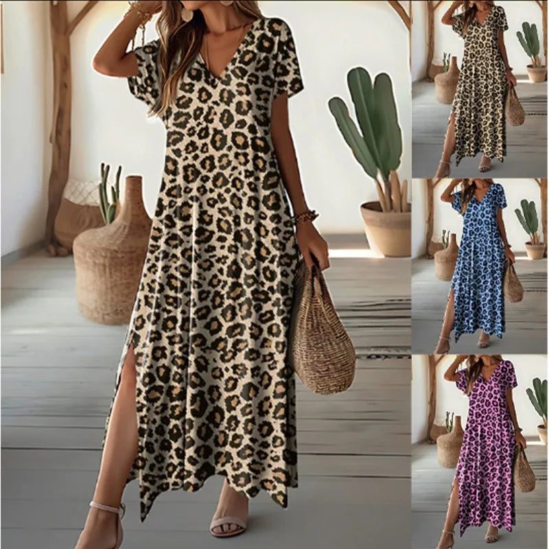 EMILY LEOPARD PRINT V-NECK DRESS