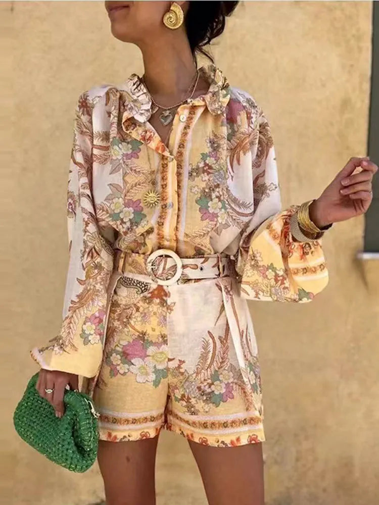 Mia™ - Chic Printed Shirt and Shorts Set