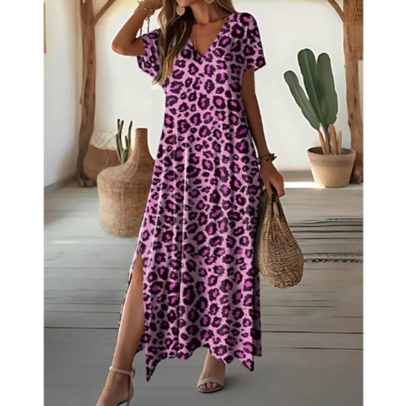 EMILY LEOPARD PRINT V-NECK DRESS