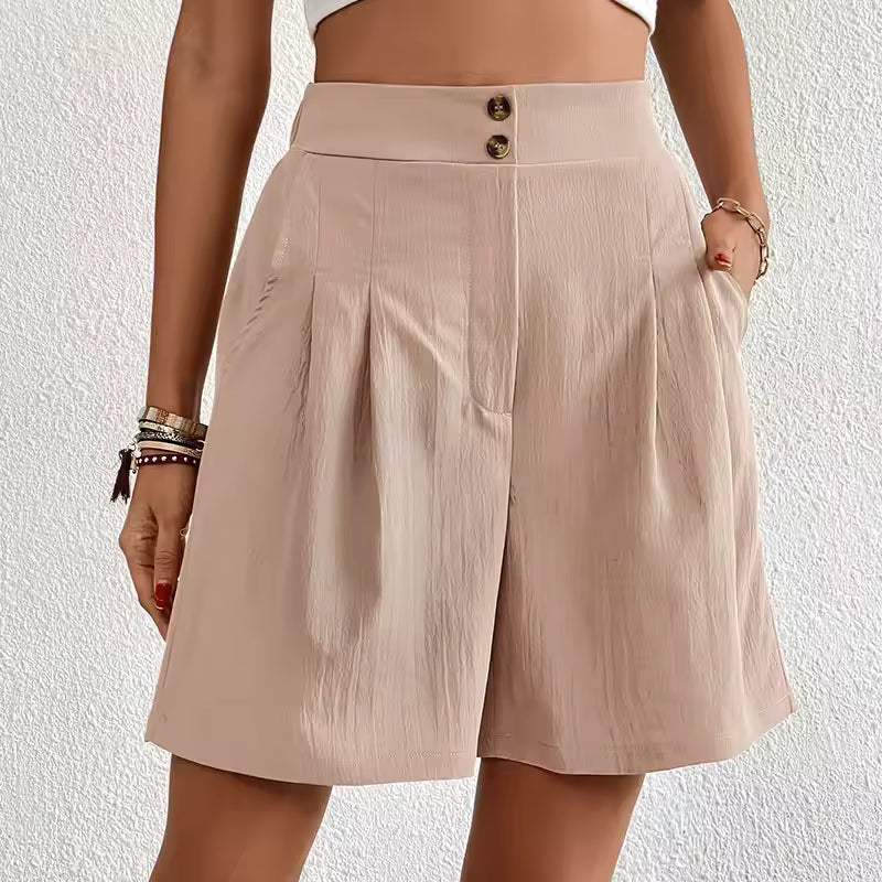 Clara | Double Button High-Waist Linen Shorts