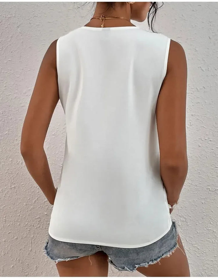 SLEEVELESS CHIC CROCHET V-NECK BLOUSE