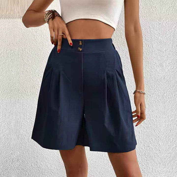 Clara | Double Button High-Waist Linen Shorts