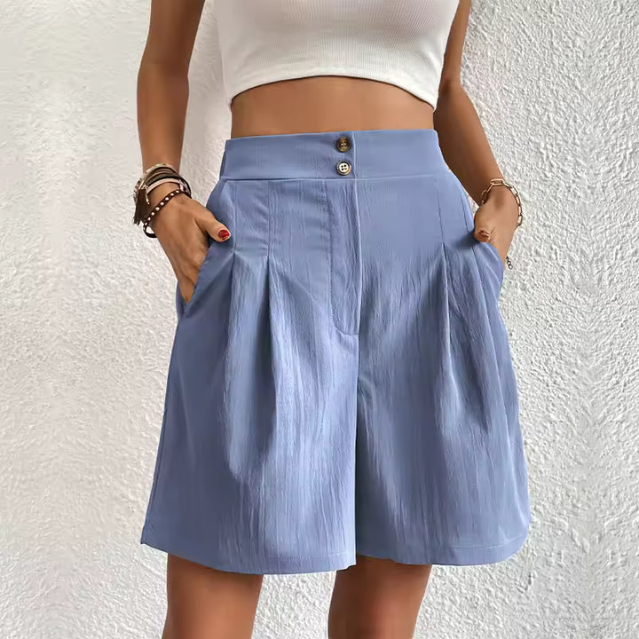 Clara | Double Button High-Waist Linen Shorts