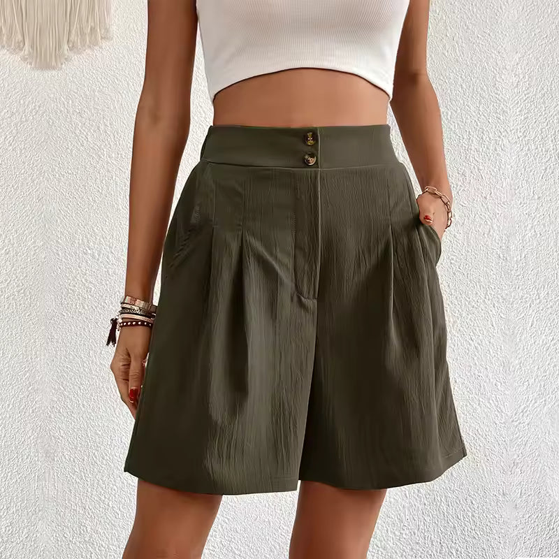 Clara | Double Button High-Waist Linen Shorts