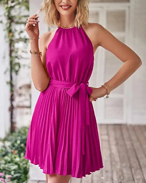 LUCIA HALTER PLEATED DRESS