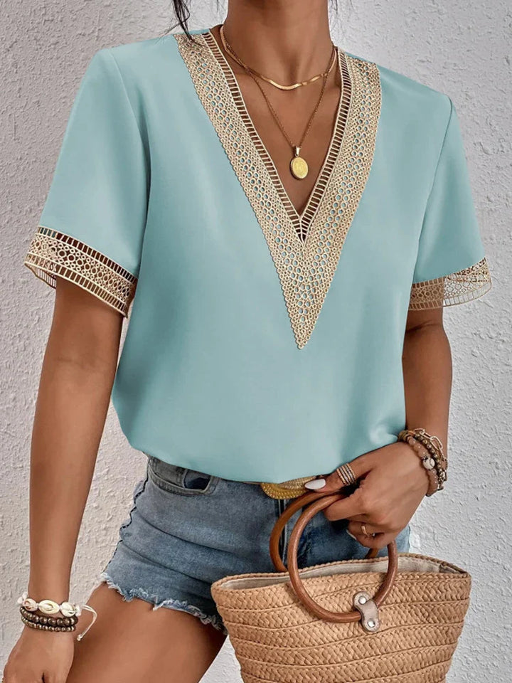 BOHO CHIC LACE-TRIM V-NECK TOP