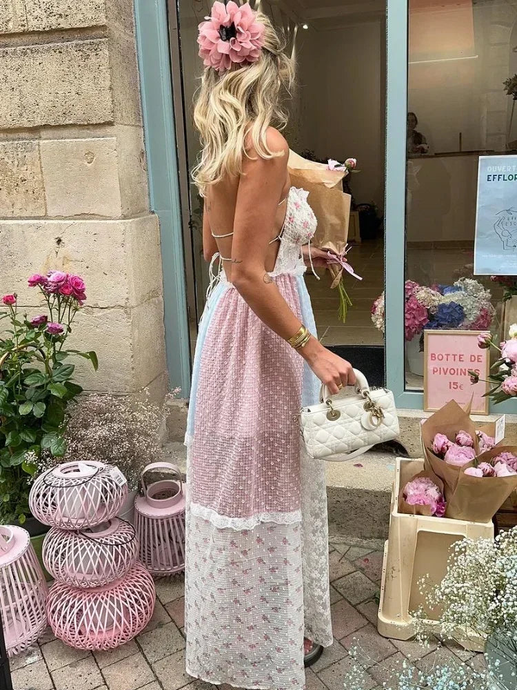 Cora - Elegant Patchwork Floral A-Line Maxi Dress