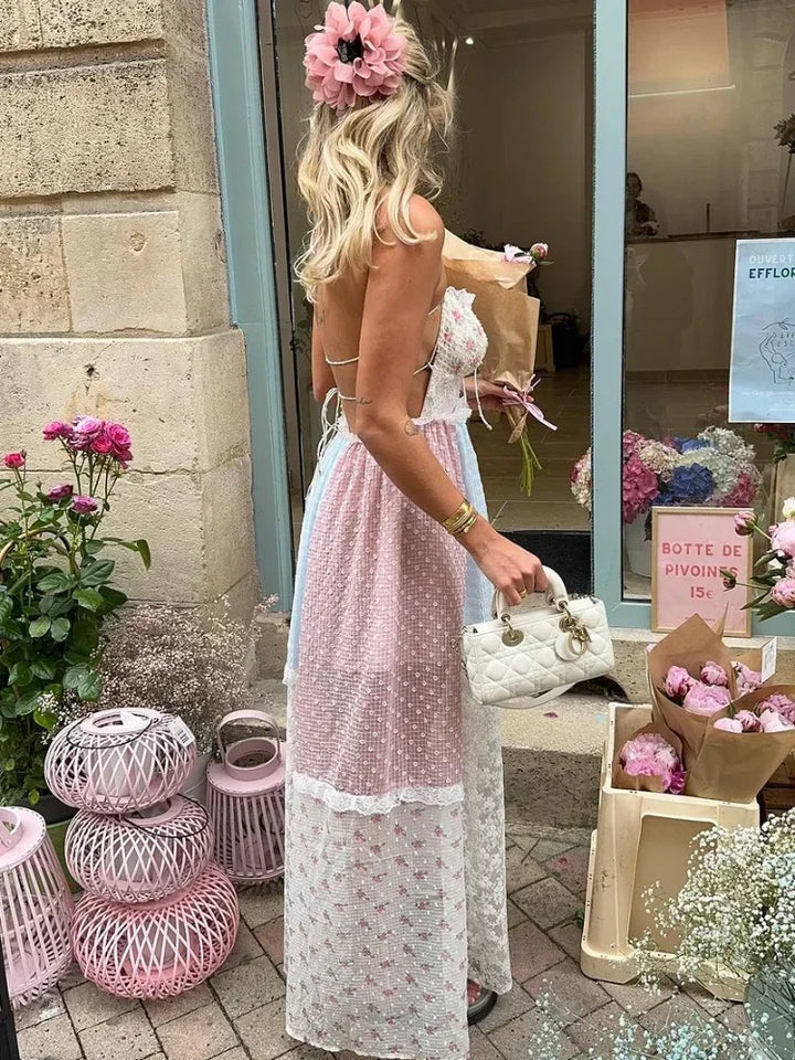 Cora - Elegant Patchwork Floral A-Line Maxi Dress