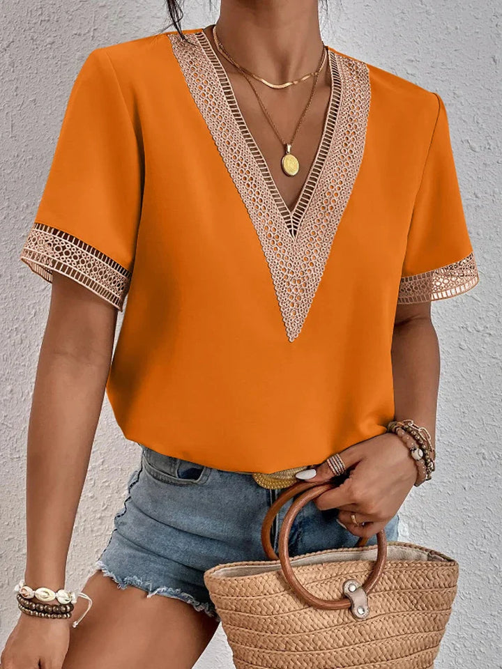 BOHO CHIC LACE-TRIM V-NECK TOP