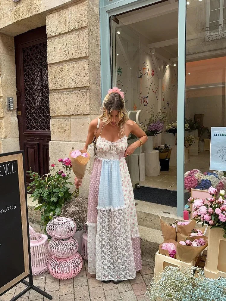 Cora - Elegant Patchwork Floral A-Line Maxi Dress