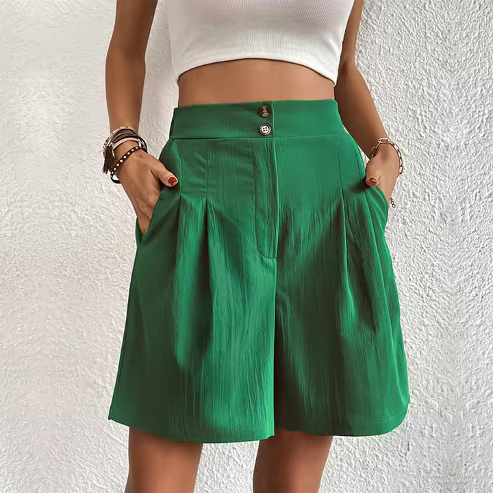 Clara | Double Button High-Waist Linen Shorts