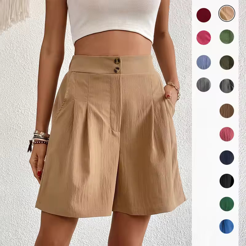 Clara | Double Button High-Waist Linen Shorts
