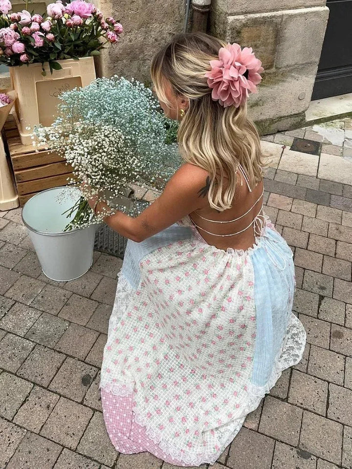 Cora - Elegant Patchwork Floral A-Line Maxi Dress
