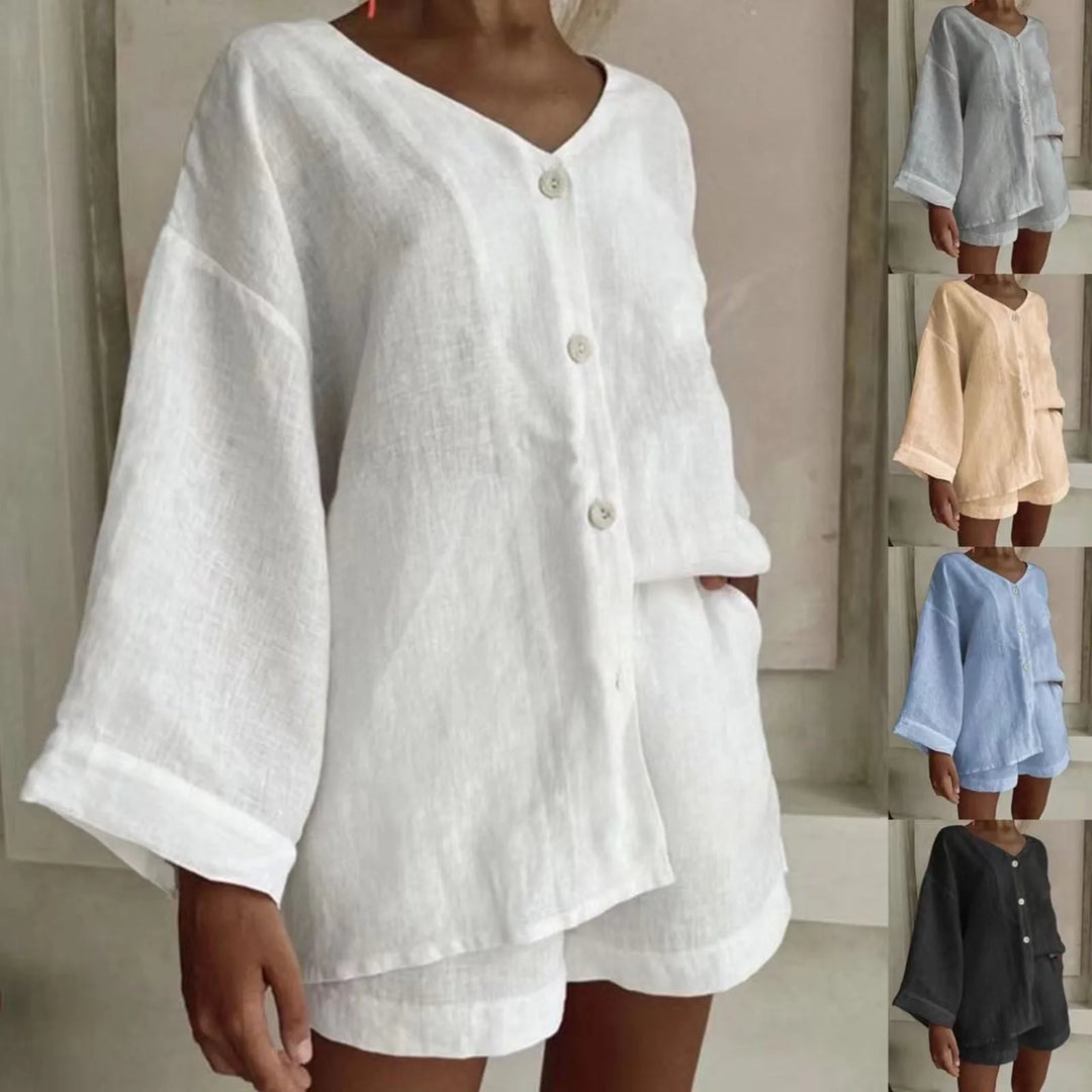Olivia™ - Stylish Linen Shirt and Shorts Set