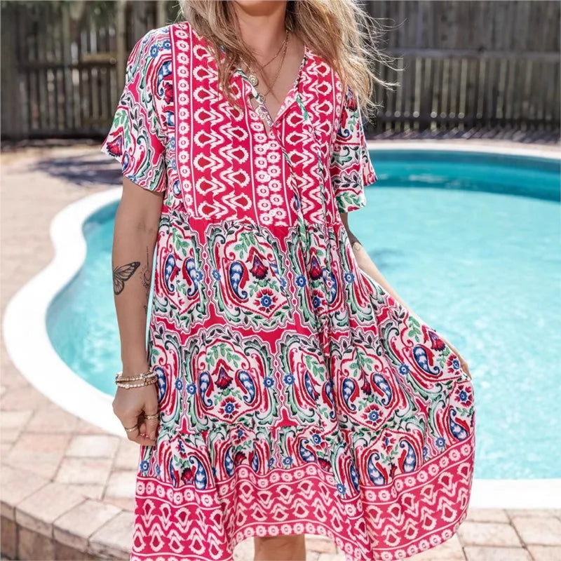 Chalise - Boho Casual Loose Spring-summer Midi Dress