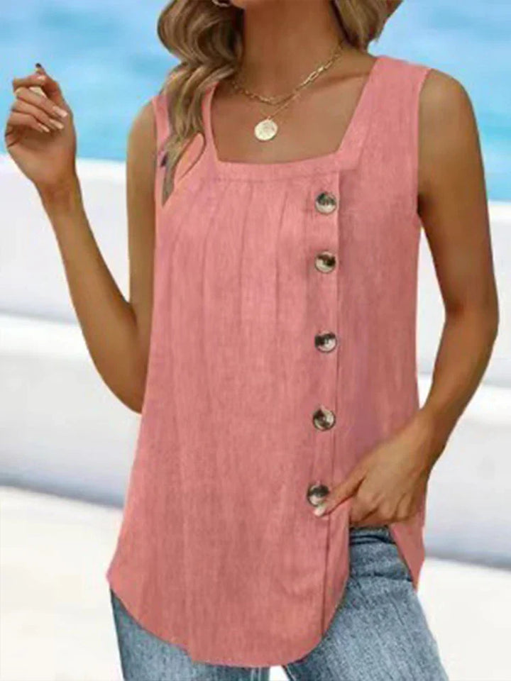 ASYMMETRICAL BUTTON-FRONT SLEEVELESS TOP