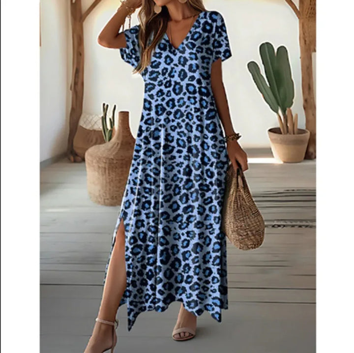 EMILY LEOPARD PRINT V-NECK DRESS