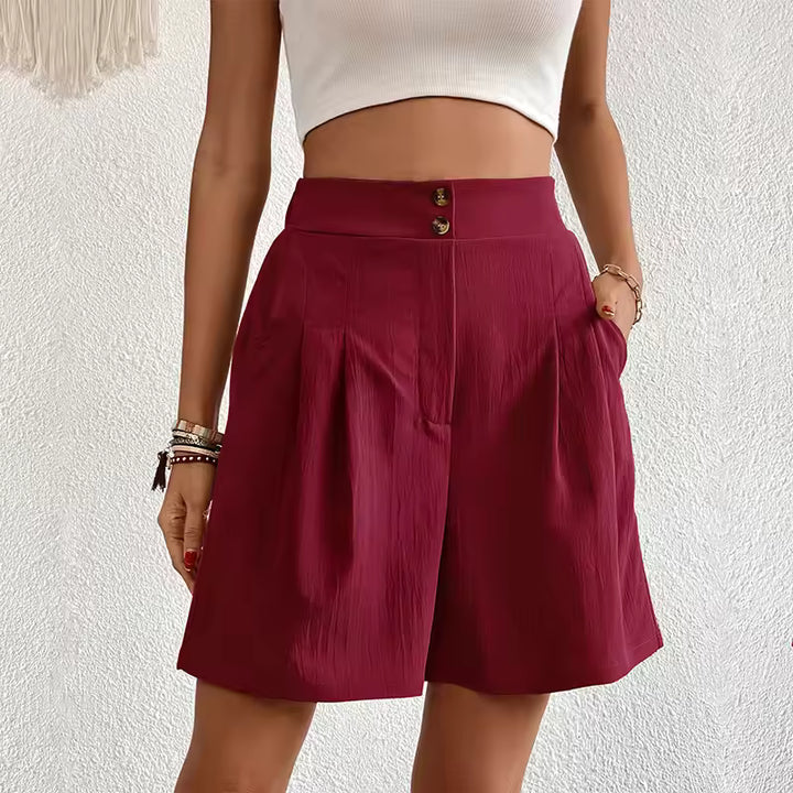 Clara | Double Button High-Waist Linen Shorts