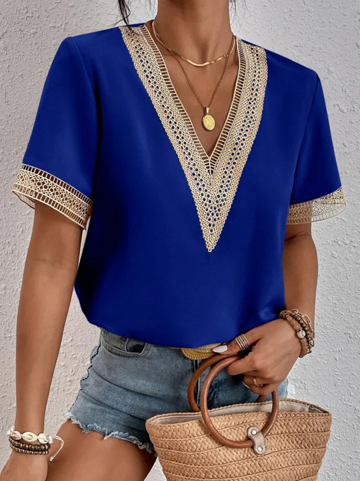 BOHO CHIC LACE-TRIM V-NECK TOP