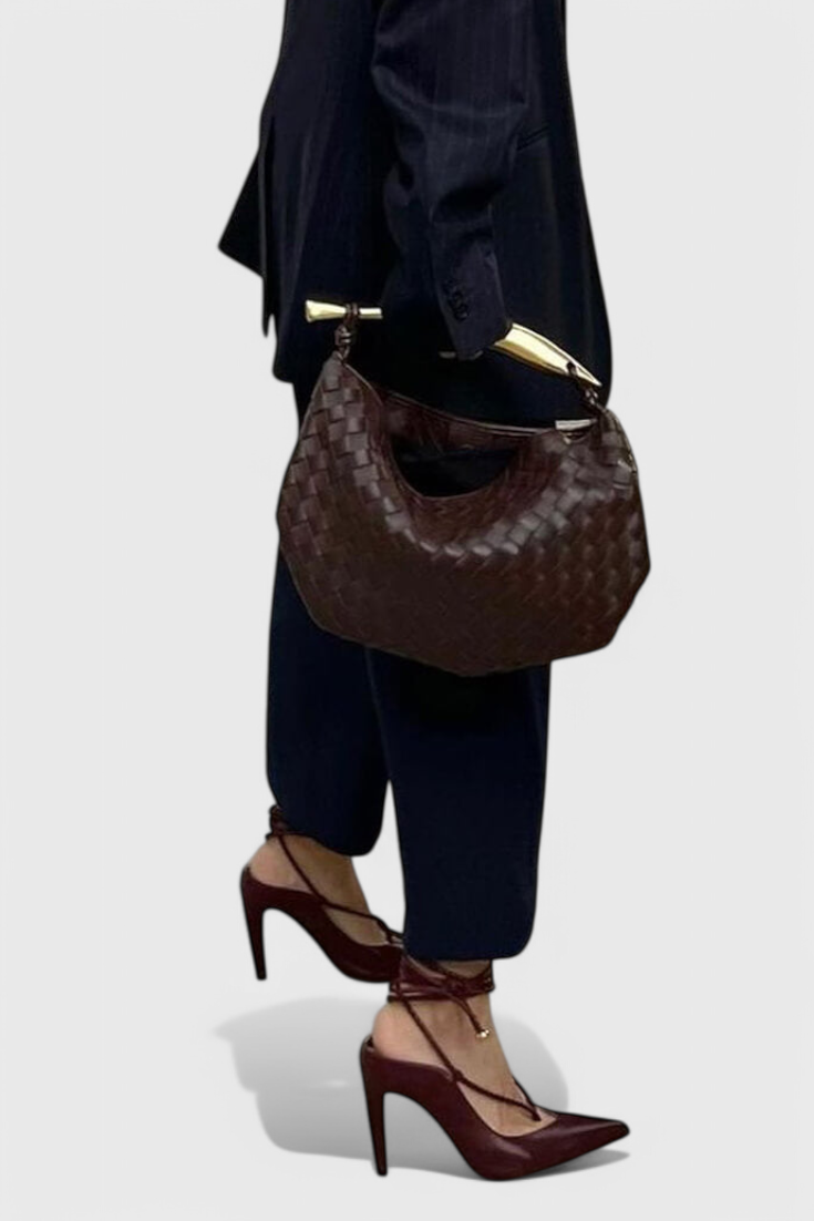 Gerda | Woven Handbag with Golden Handle