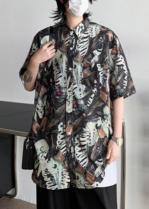 Stylish Peter Pan Collar Print Pockets Cotton Shirts Mens Half Sleeve