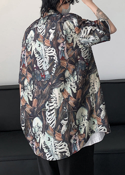 Stylish Peter Pan Collar Print Pockets Cotton Shirts Mens Half Sleeve